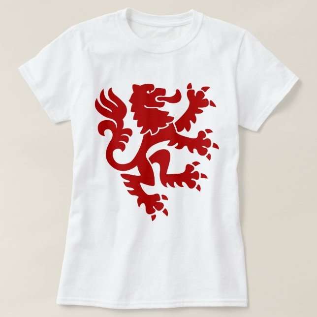Camiseta León heráldico 01 - Rojo ruby (Diseño del anverso)