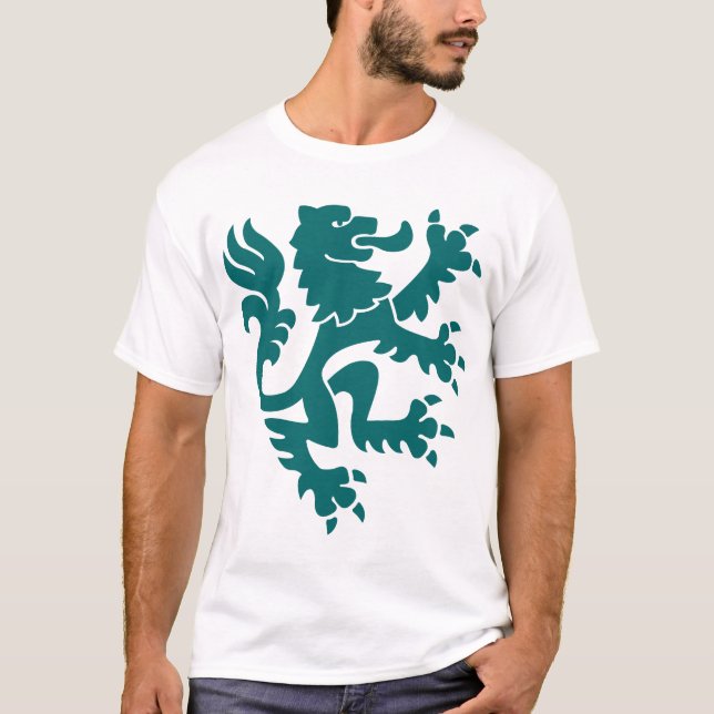 Camiseta León heráldico 01 - Verde musgo (Anverso)