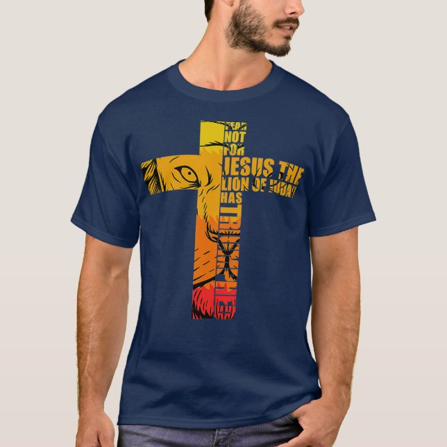 Camiseta León Judá Jesucristo cruza la Biblia versos Fe (Anverso)