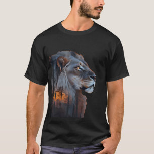 Camiseta León majestuoso - Arte de silueta de amanecer afri