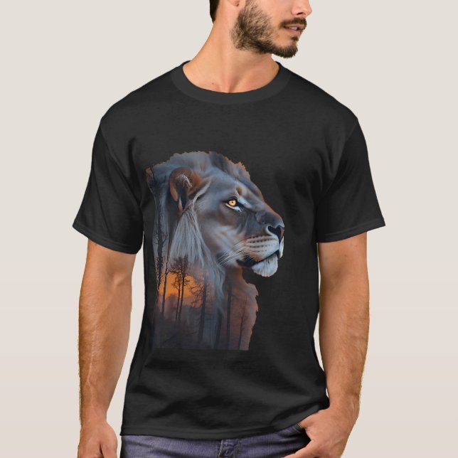 Camiseta León majestuoso - Arte de silueta de amanecer afri (Anverso)