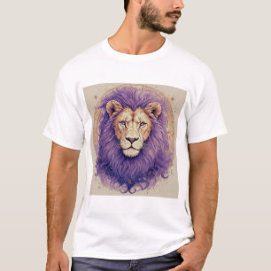 Camiseta León majestuoso con melena púrpura y acentos cósmi