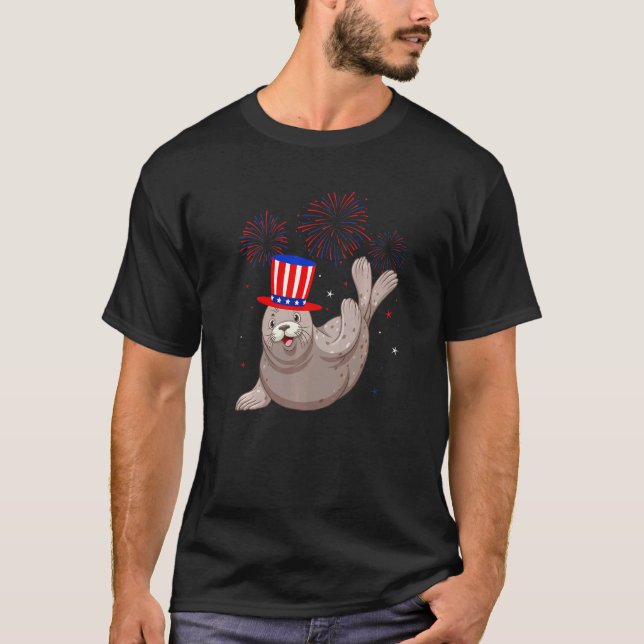 Camiseta León marino Gráfico de fuegos artificiales de colo (Anverso)