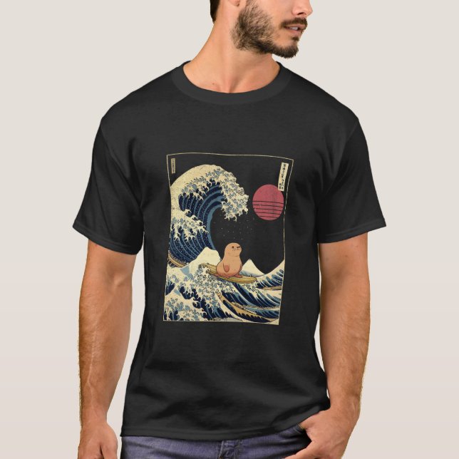 Camiseta León marino Kanagawa Wave Gracioso Surf Animal (Anverso)