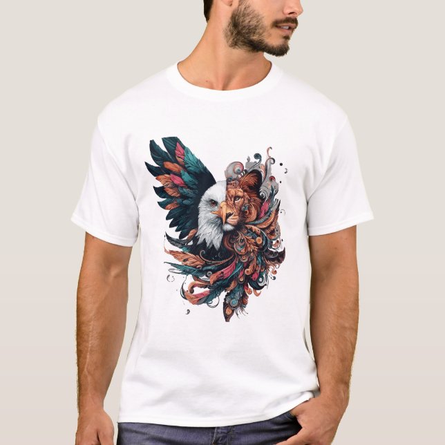Camiseta León mitad Arte animal Águila (Anverso)