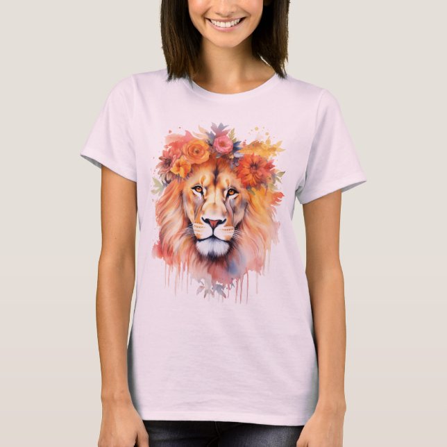 Camiseta León Pastel Flores Safari acuarela Savannah Cat (Anverso)
