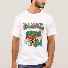 Camiseta León Patriótico Búlgaro con Bandera y Fuegos Artif