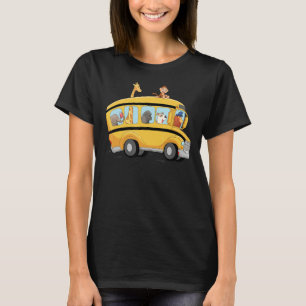 Camiseta león, perro y mono en un autobús escolar gracioso