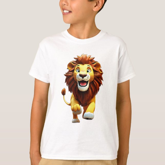 Camiseta León Personalizado 3D corriendo en la jungla - niñ (Anverso)