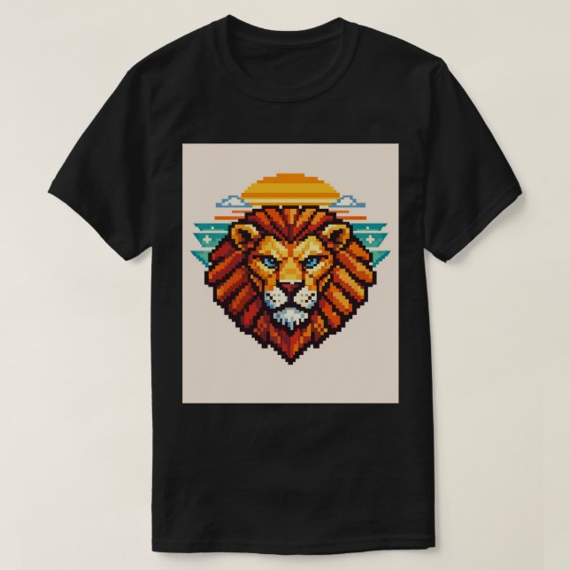 Camiseta León Pixel Geométrico Retro (Diseño del anverso)