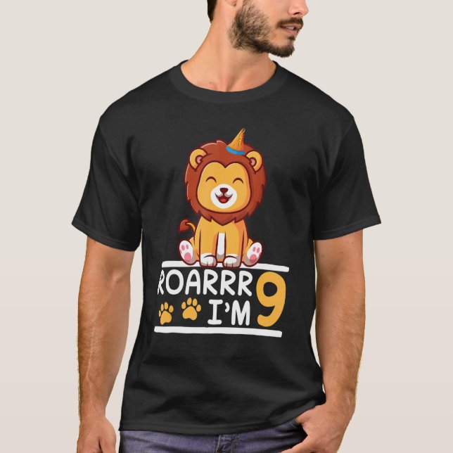 Camiseta León Roarrr Tengo 9 años Feliz mi cumpleaños (Anverso)