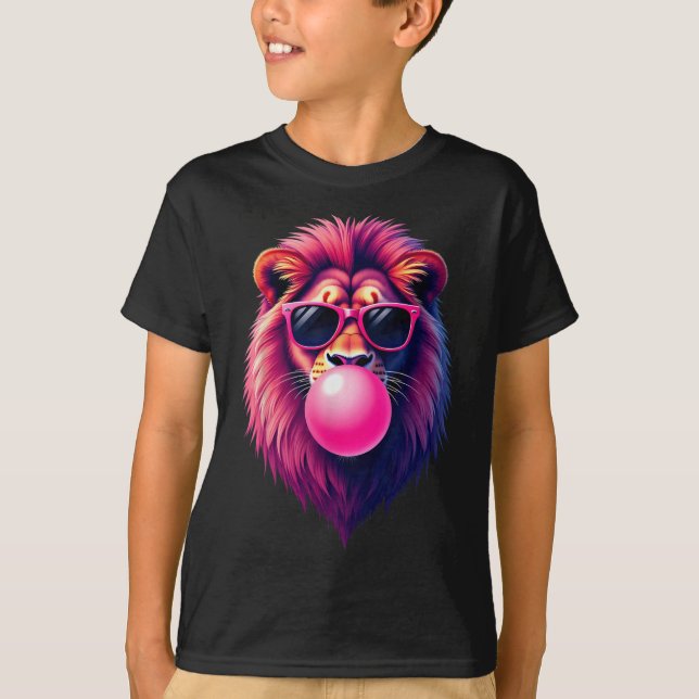 Camiseta León rosado que sopla burbuja (Anverso)