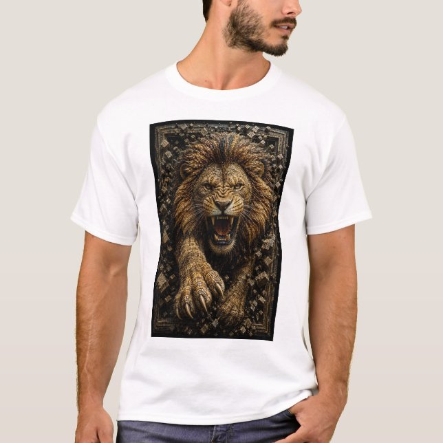 Camiseta León Rugiente – Mosaico Micro 3D  (Anverso)