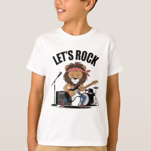 Camiseta León tocando guitarra con tambores y micrófono