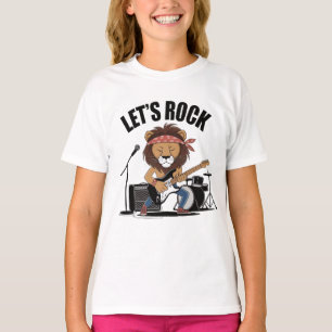 Camiseta León tocando guitarra con tambores y micrófono
