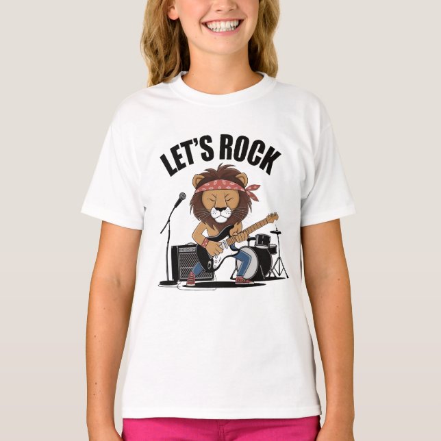 Camiseta León tocando guitarra con tambores y micrófono (Anverso)