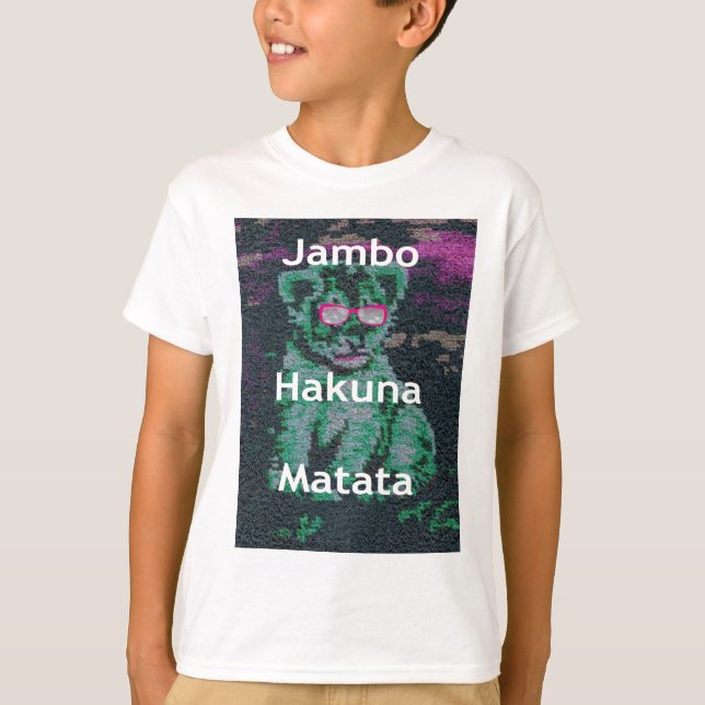 Camiseta León verde con gafas rosas "Hakuna Matata" Arte (Anverso)
