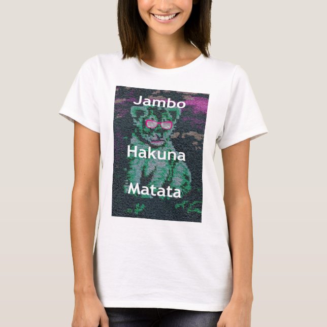 Camiseta León verde con gafas rosas "Hakuna Matata" Arte (Anverso)