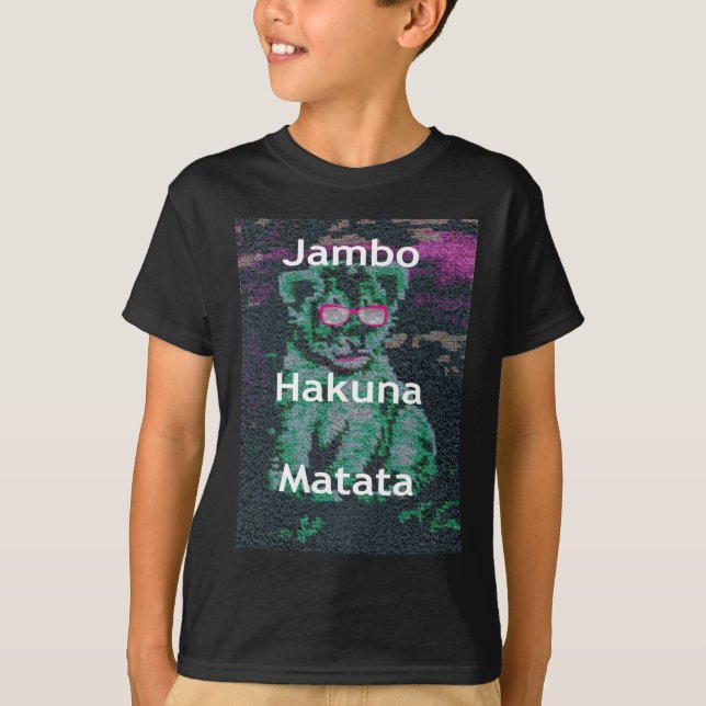 Camiseta León verde con gafas rosas "Hakuna Matata" Arte (Anverso)