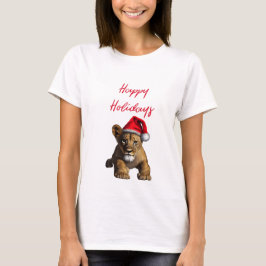 Camiseta León vistiendo a un Gorra de Santa Claus