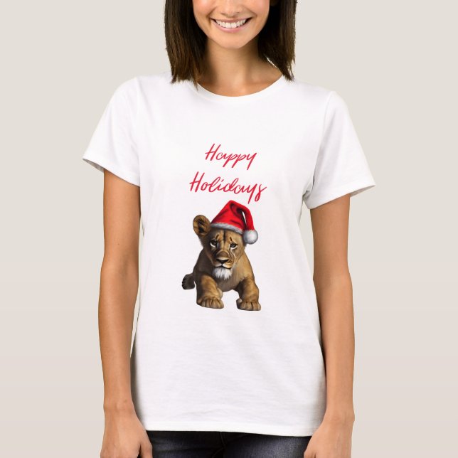 Camiseta León vistiendo a un Gorra de Santa Claus (Anverso)