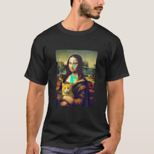Camiseta Leonardo da Vinci la Mona Lisa sosteniendo un gato