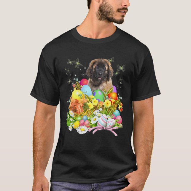 Camiseta Leonberger Bunny Dog Con Guay De La Cesta De Huevo (Anverso)