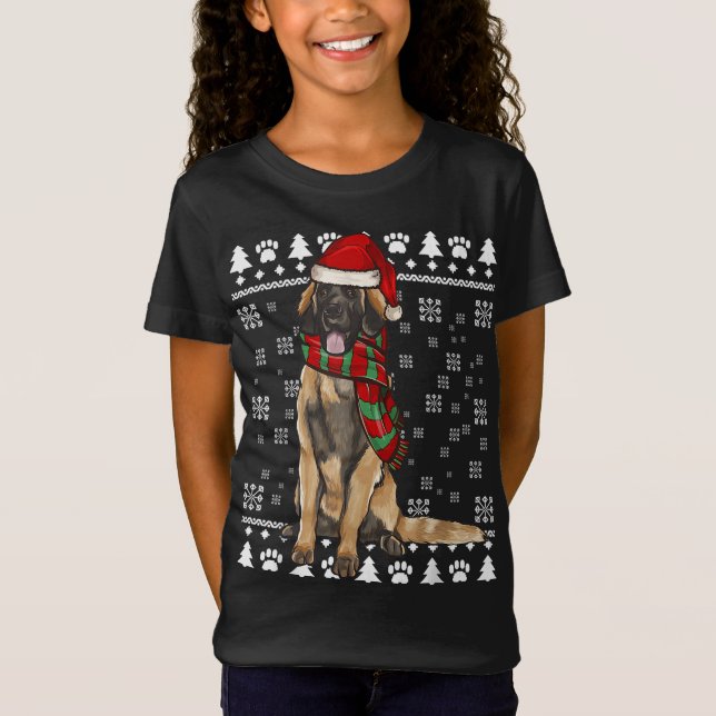 Camiseta Leonberger Dog Santa Hat Xmas Navidades feos (Anverso)