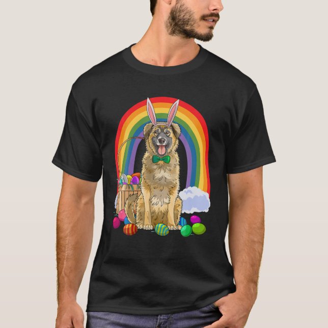 Camiseta Leonberger Easter Eggs Bunny Dog (Anverso)