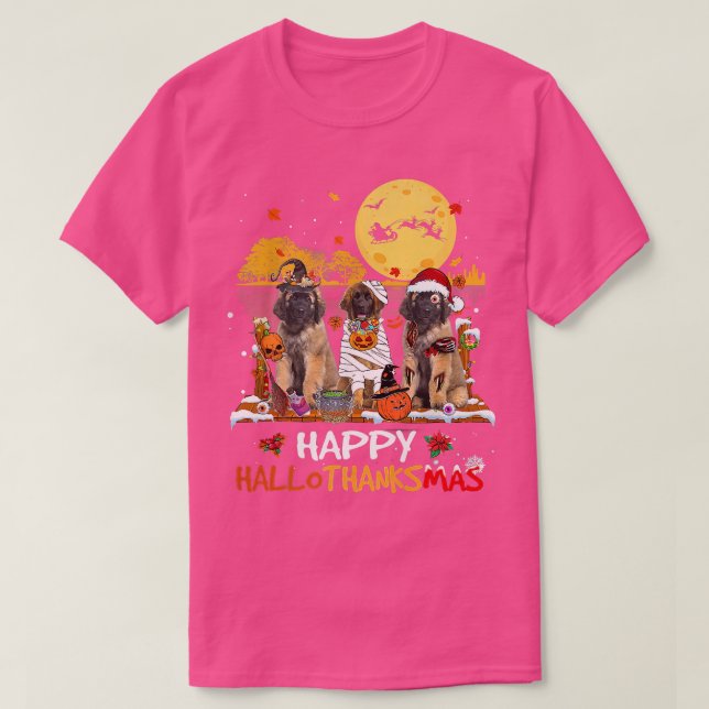 Camiseta Leonberger Happy Hallothanksmas Halloween Thanksgi (Diseño del anverso)