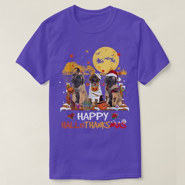 Camiseta Leonberger Happy Hallothanksmas Halloween Thanksgi (Diseño del anverso)