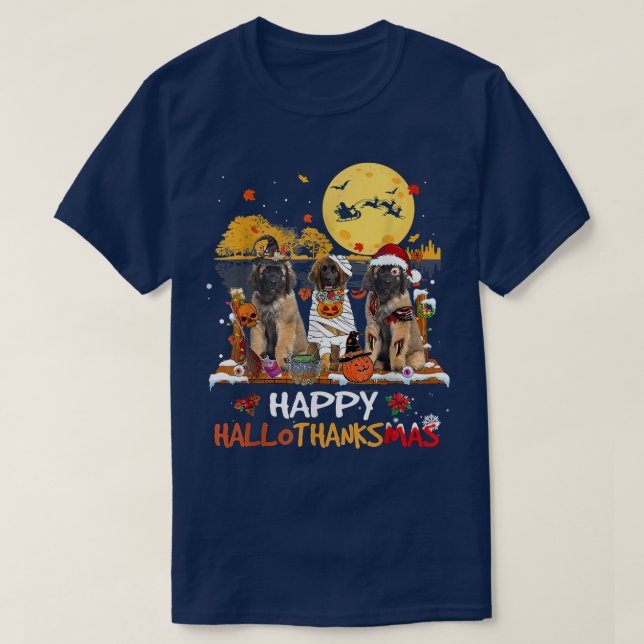 Camiseta Leonberger Happy Hallothanksmas Halloween Thanksgi (Diseño del anverso)