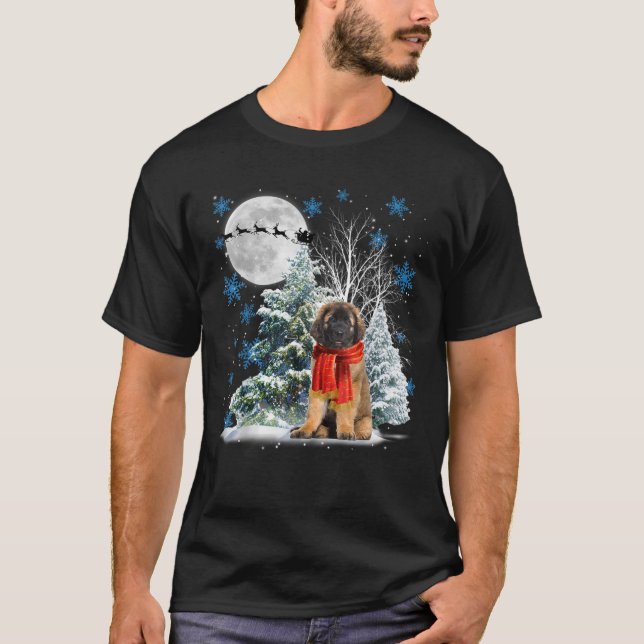 Camiseta Leonberger Under Moonlight Navidades de Nieve Paja (Anverso)