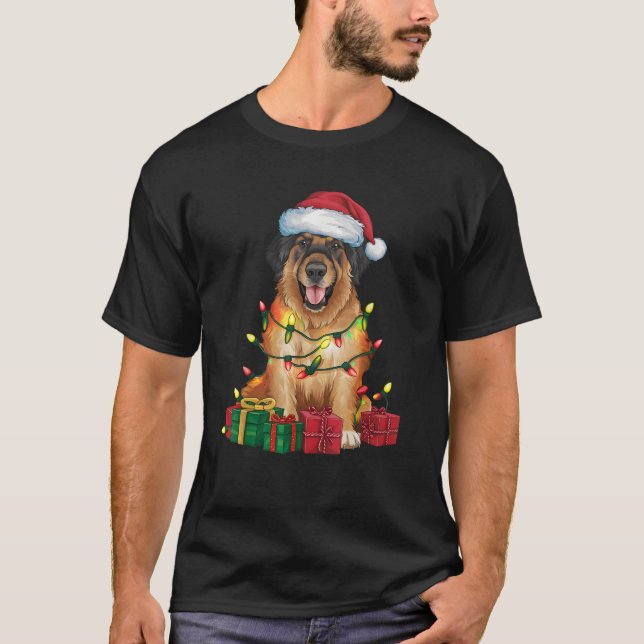 Camiseta Leonberger Xmas Lighting Santa Hat Leonberger Dog  (Anverso)