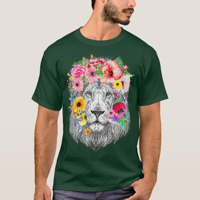 Camiseta Leones con flores - León africano floral (Anverso)