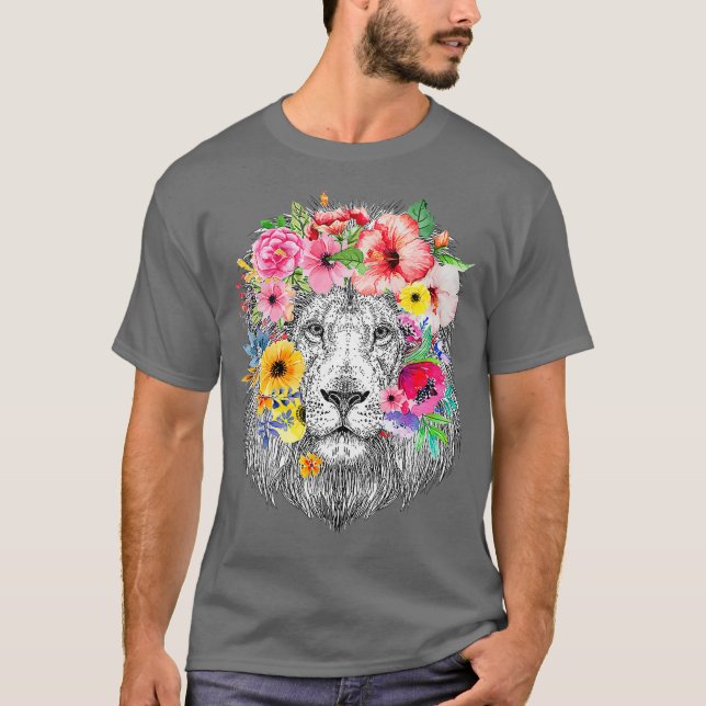 Camiseta Leones con flores - León africano floral (Anverso)