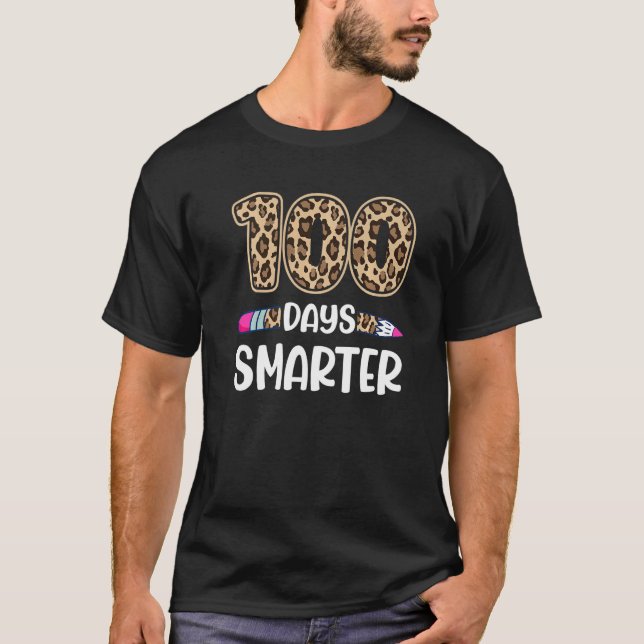 Camiseta Leopard 100 Days of Smarter 100th Day of School Te (Anverso)