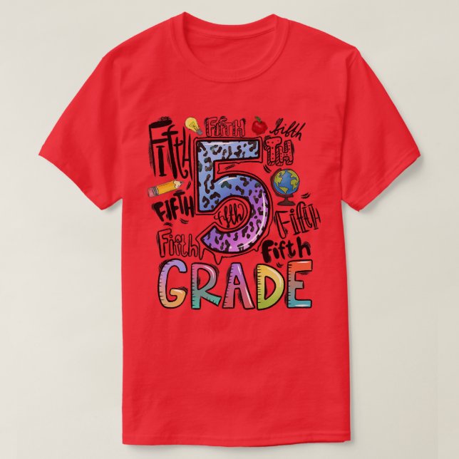 Camiseta Leopard 5th Grade Typography Fifth Grade Back To S (Diseño del anverso)