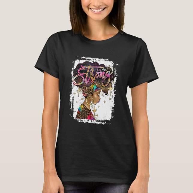 Camiseta Leopard Afro Woman Es Fuerte Biblia Verse Melan (Anverso)