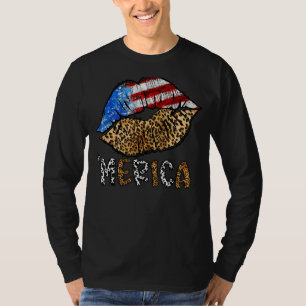 Camiseta Leopard American Lips Bandera Estadounidense Patri