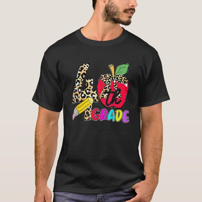 Camiseta Leopard Apple 4Th Grade Student Teacher Back To Sc (Anverso)