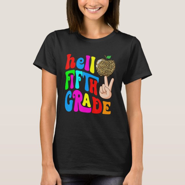 Camiseta Leopard Apple Hello 5th Grade Teacher Kids Back To (Anverso)