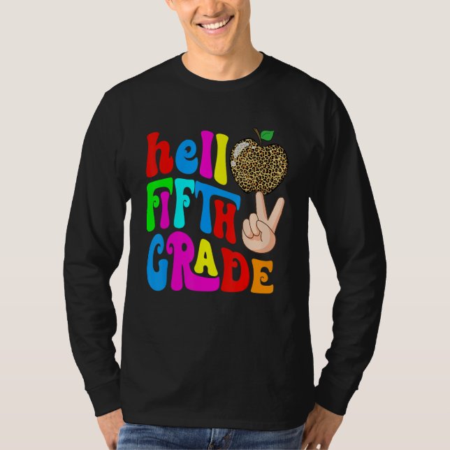 Camiseta Leopard Apple Hello 5th Grade Teacher Kids Back To (Anverso)