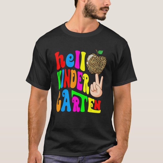 Camiseta Leopard Apple Hello Kindergarten Teacher Kids Back (Anverso)