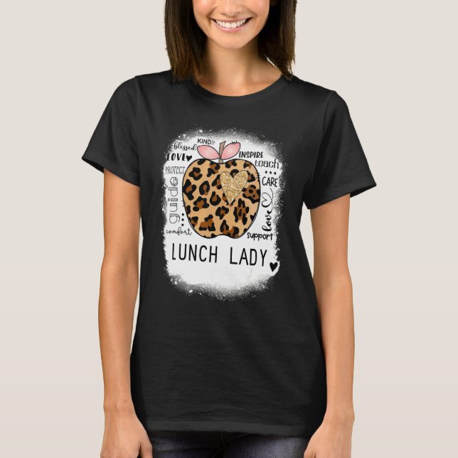 Camiseta Leopard Apple Inspire Teach Bleached Lunch Lady Co (Anverso)
