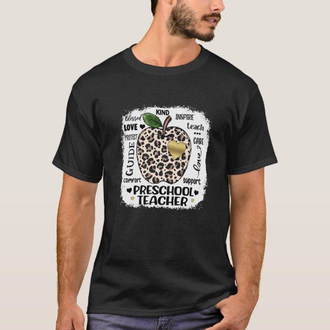 Camiseta Leopard Apple Prechool Teacher Love Care Support (Anverso)