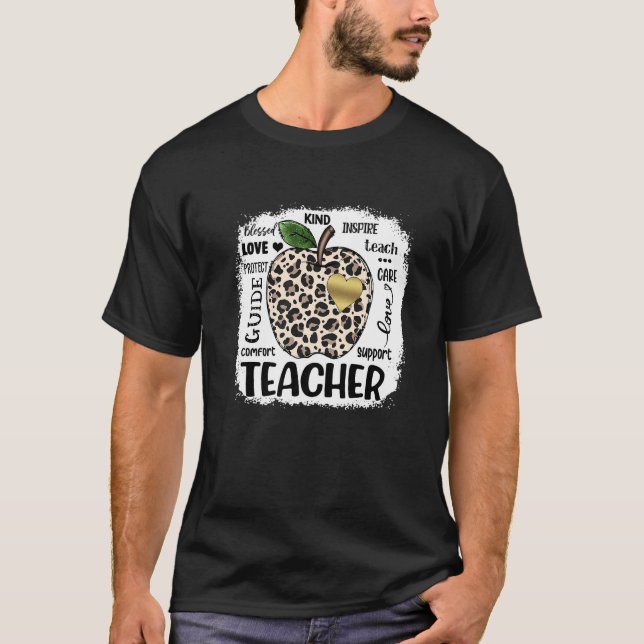 Camiseta Leopard Apple Teacher Love Care Support Inspire Bl (Anverso)