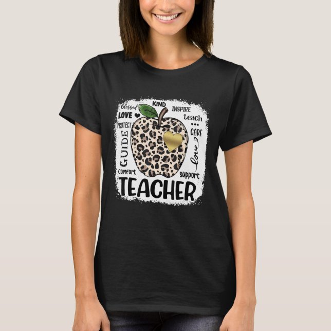 Camiseta Leopard Apple Teacher Love Care Support Inspire Bl (Anverso)