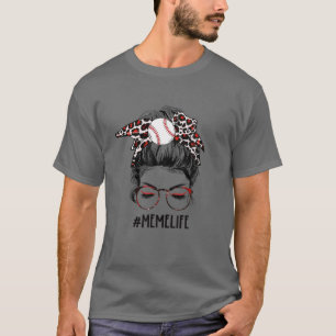 Camiseta Leopard Ball Meme Life Messy Bun Game Day Madres