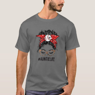 Camiseta Leopard Baseball Auntie Life Messy Bun Game Day Mo